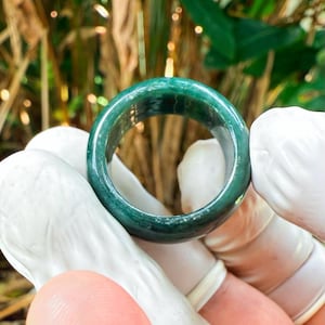Vintage Burmese Jade Ring: Natural Dark Green Jadeite, Size 8.5