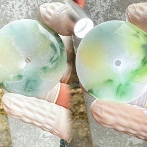 Two-Tone Jade Donut Pendant: Burmese Yellow & Green Jadeite Carving
