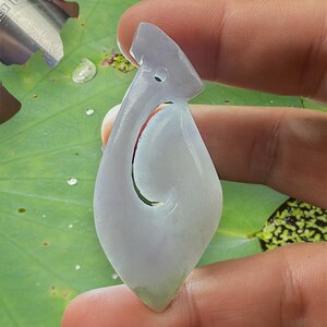 67.50 Carats Light Lavender Jadeite Jade Carving Māori Pendant, Lavender Jade Burmese
