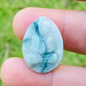 Ice Green Jadeite Guanyin Buddha Pendant - Burma Amulet