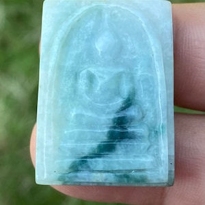 11.50 Grams Ice Green Jade Jadeite  Carving Amulets Thai Buddha Translucent Burma (untreated )  Pendant