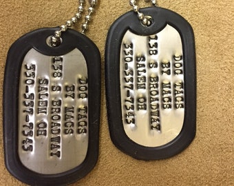 2 Military Issue Standard Dog Tags 18 spaces Personalized set with Silencers and Chains