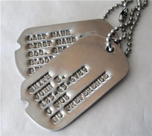 U.S. DOG TAG BLANKS Pair Set Military Army Stainless Steel Cosplay  Halloween Outfit 