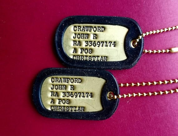 2 Brass Dog Tags w/ Brass Ball Chains and silencers-Personalized-Customized & Debossed