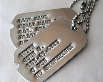 2-Next of Kin- Dog /Toe Tags WW2 - 18 char line Personalized Free Shippin