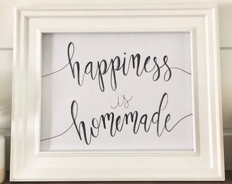 Happiness is Homemade Printable - Homemade Kitchen Print, Kitchen Watercolor Print, Handlettering Print, Watercolor Print, Home Decor Print