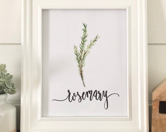 Watercolor Rosemary Printable - Kitchen Herb Print, Kitchen Watercolor Print, Handlettering Print, Watercolor Print, Home Decor Print