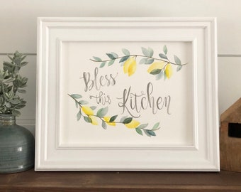 Bless This Kitchen Printable - Faith Kitchen Print, Kitchen Watercolor Print, Handlettering Print, Watercolor Print, Home Decor Print