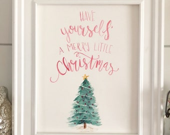 Christmas Printable - Merry Litte Christmas Print, Christmas Print, Christmas Tree Print, Watercolor Christmas Printable, Digital Download