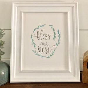 Bless Our Nest Print - Bless Our Nest Print, Handlettering Print, Aquarell Print, Home Decor