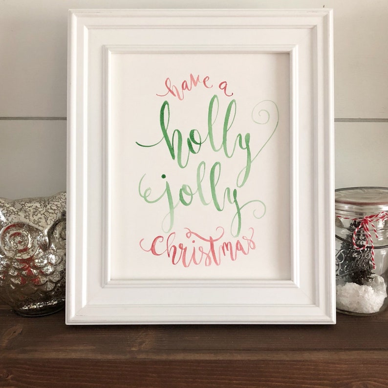 Christmas Printable Holly Jolly Christmas Print, Christmas Song Lyric Print, Watercolor Christmas Printable, Digital Download image 1