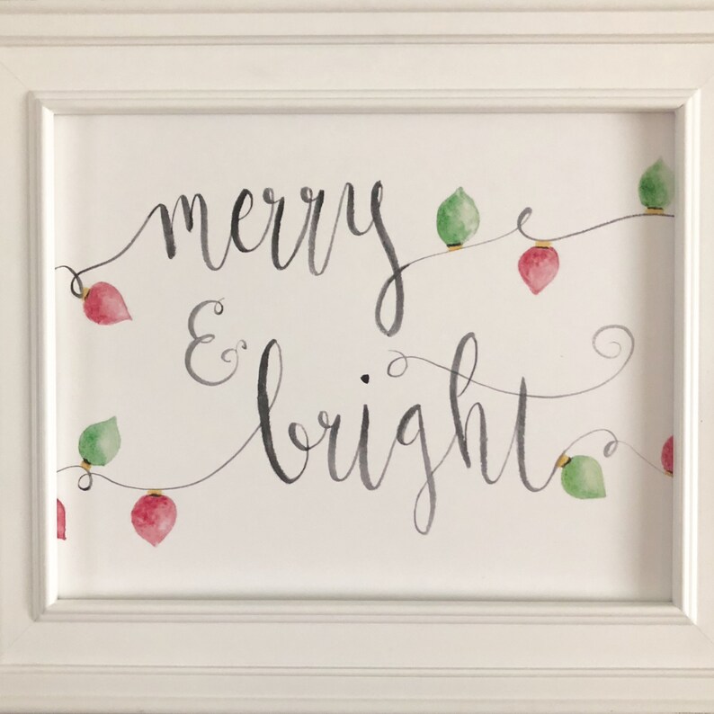 Christmas Printable Merry and Bright Print, Christmas Print, Christmas Lights Print, Watercolor Christmas Printable, Digital Download image 2