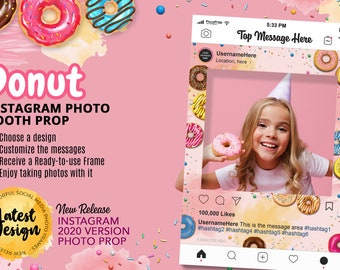 Donut Photo Booth Frame - Instagram Frame - Birthday Party Ideas - Dessert - Birthday Photo Booth Props - Baby Shower Decal - Dessert Theme