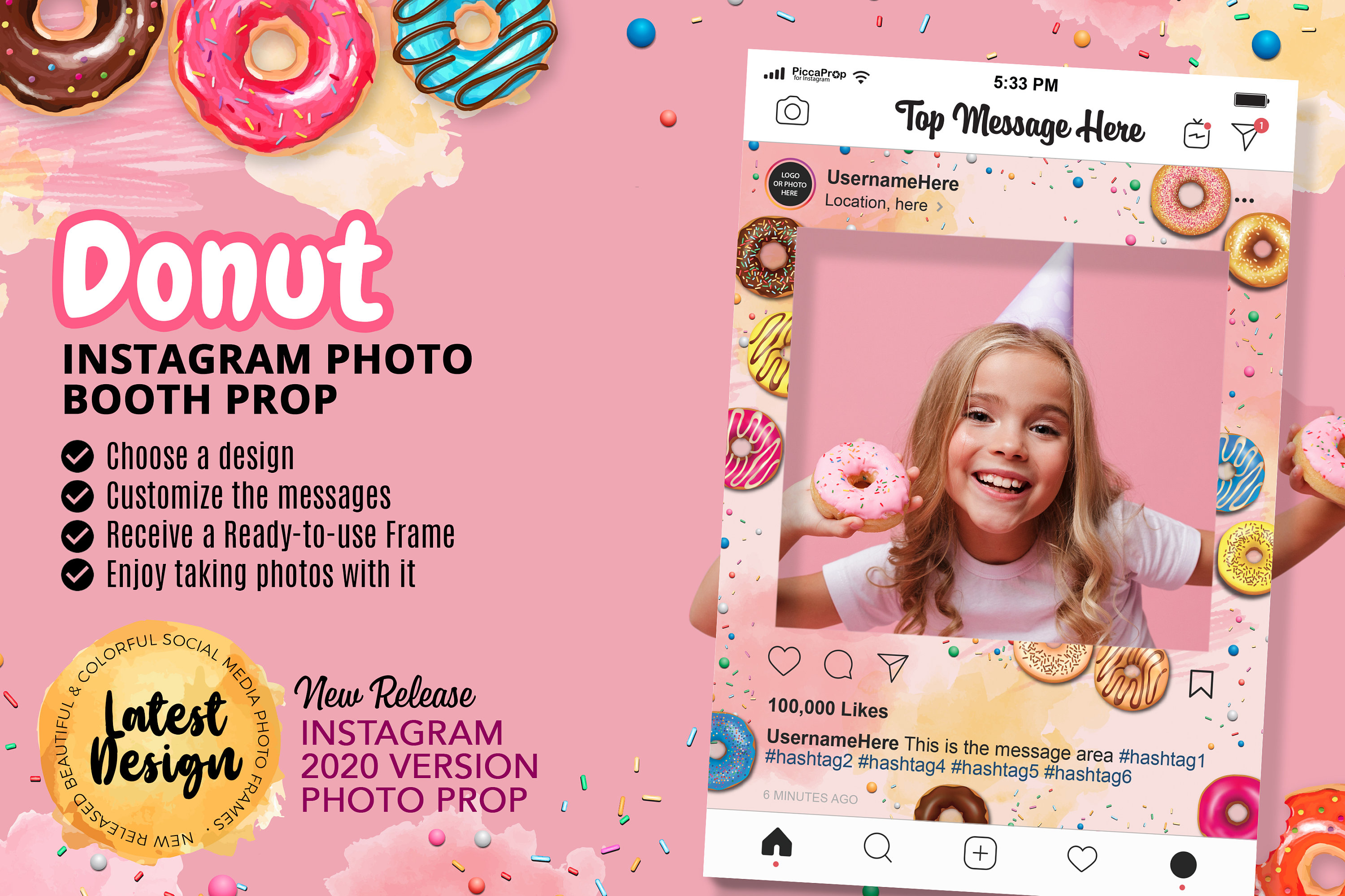Donut Photo Booth Frame Instagram Frame Birthday Party - Etsy