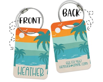 Personalized Bag Tag - Beach Luggage Tag - Sunset Beach Stripe - Custom Luggage Tags - Beach Bag Tag