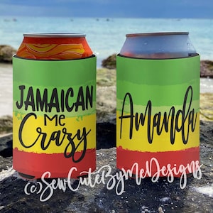 Family Beach Vacation can bottle coolers. Personalized. Jamaican Me Crazy. Jamaica Vacation PAINT