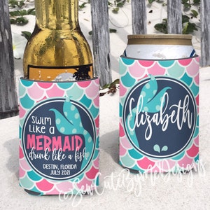 Mermaid - Insulated Beach Vacation can / bottle coolers - Mermaid Tail - Swim Like a Mermaid Drink Like a Fish Party Favors