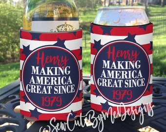 Birthday insulated can / bottle coolers  - Making America Great Party Favors - personalized birthday coolies