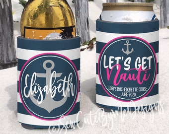 Beach vacation Bachelorette Cruise Themed tropical insulated can/bottle coolers - personalized - Let's Get Nauti party favors