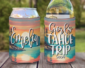 Lake Tahoe Girls Weekend Vacation insulated can/bottle coolers - Watercolor Lake Tahoe Girls Trip Coolies