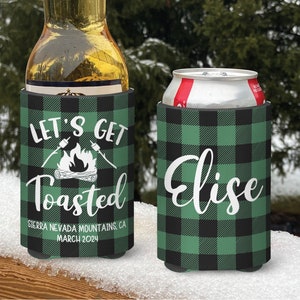 Personalized Buffalo Plaid Can Cooler: Mountain Ski Vacation Coolie