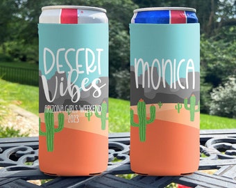 Personalized Slim Can Coolie - Girls Weekend Slim Can Coolers - Arizona Cactus - Desert Vibes