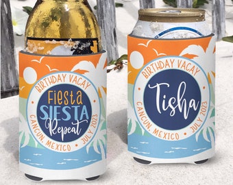 Personalized Tropical Beach Can Cooler: Bachelorette or Birthday Party Favors Drink Coolies