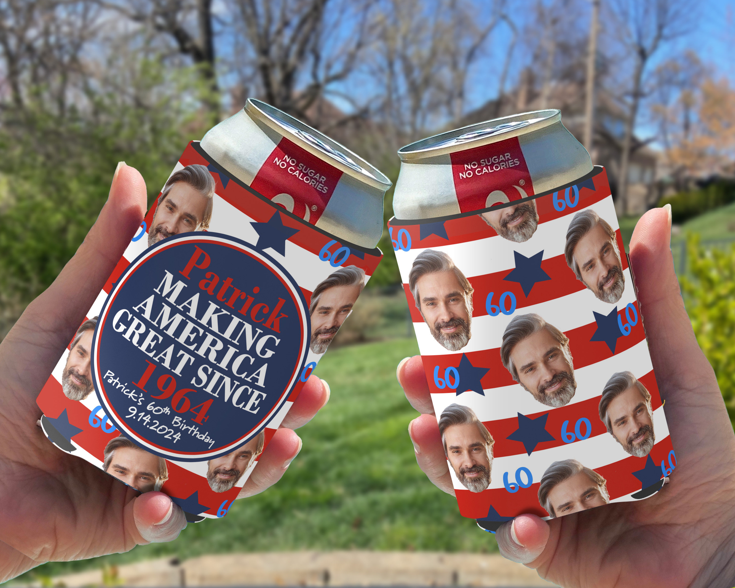 Birthday Insulated can bottle coolers. Funny Birthday Party Favors. Photo Can Coolies. Making America Great Since 1964 1974 1984 Customized