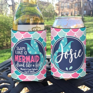 Mermaid Bachelorette Party Favors Insulated Beach Vacation can or bottle coolers Swim Like a Mermaid Drink Like a Fish