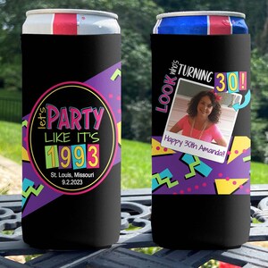 Personalized Slim Can Coolers - Retro 90s Birthday Slim Can Coolie - Slim Photo Coolies