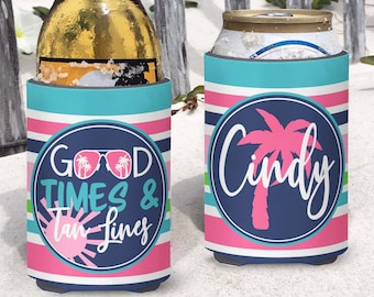 Good Times and Tan Lines Personalized Beach Vacation, Bachelorette or Beach Birthday in Pink, Navy and Aqua Teal Striped