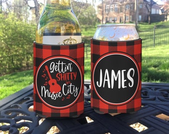 Personalized Buffalo Plaid Can Cooler: Nashville Bachelorette Party Favors