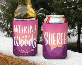 Mountain vacation Snow Ski Themed insulated can/bottle coolers - Weekend in the Woods Ski Coolies - Girls Weekend - Vacation Coolies