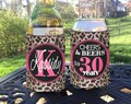 Birthday insulated can / bottle coolers - Cheers and Beers to 21, 30, 40, 50 Years - Leopard Print Party Favors