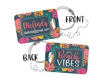 Personalized Bag Tag - Beach Luggage Tag - Beach Vibes - Custom Luggage Tags - Beach Bag Tag - Pineapple and Palms