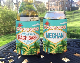 Las Vegas Bachelor Bachelorette Vacation Wedding Party Favors insulated can / bottle coolers - Personalized - Retro Design