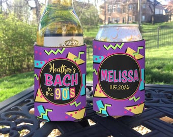 Custom 90s Themed Bachelorette Wedding Party insulated can / bottle coolers - Individually Personalized - Bach to the 90s