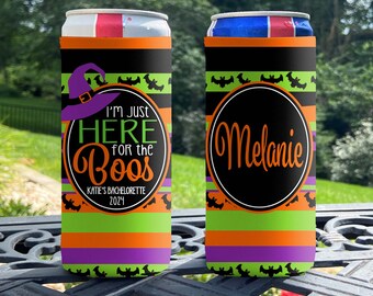 Personalized Slim Can Coolie Halloween Slim Can Coolers I'm Just Here for the Boos Bachelorette Party Slim Can Coolers