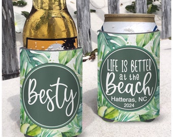 Beach vacation palm tree Coastal Themed insulated can/bottle coolers - personalized - Life is Better at the Beach - Palms