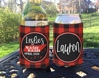 Personalized Buffalo Plaid Can Cooler: Nashville Bachelorette Party Favors