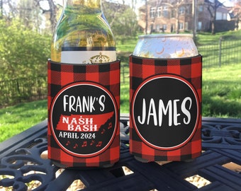 Bachelorette Party insulated can / bottle coolers Buffalo Plaid Individually Personalized - Gettin Shitty in Music City Nashville Nash Bash