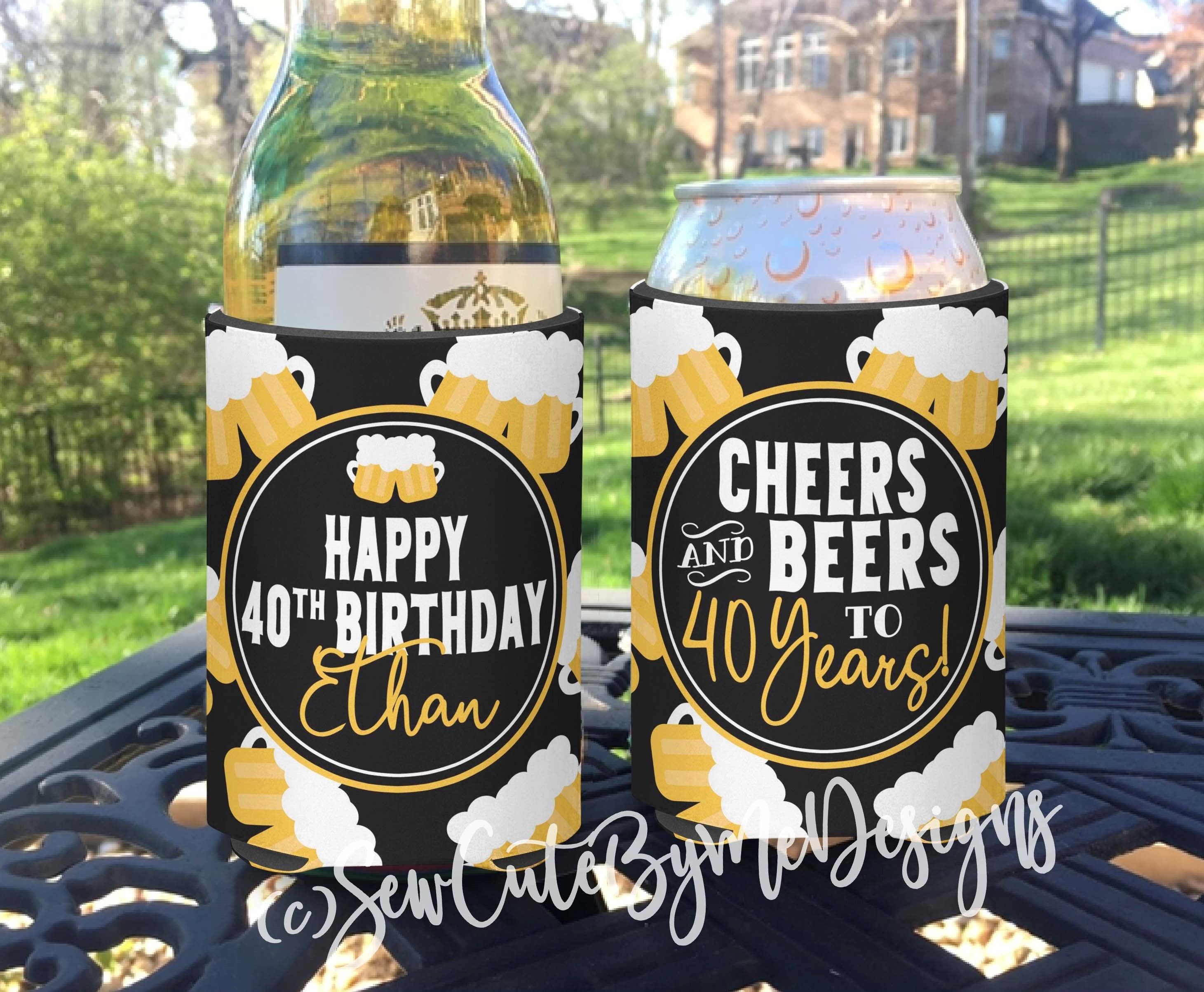 Personalized Birthday Can Cooler: Cheers and Beers Party Favors Drink Coolies