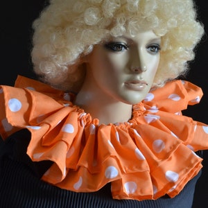 Orange with white polka dot clown circus collar fancy dress ruff with spots image 2