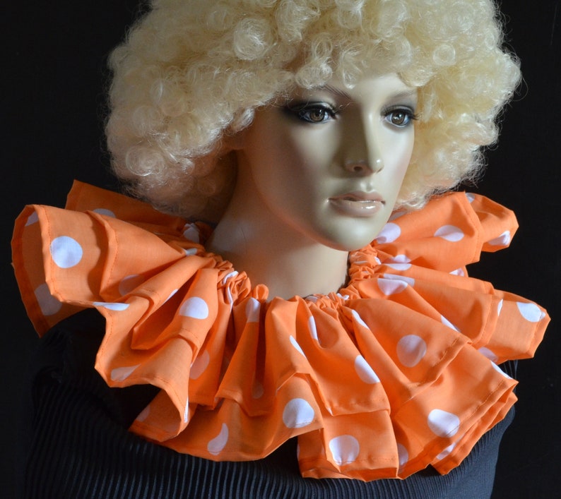 Orange with white polka dot clown circus collar fancy dress ruff with spots image 2