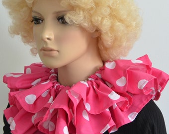 Polka dot clown circus collar - pink with white spots - fancy dress ruff/ruffle - 20mm dots