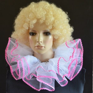 BURLESQUE CLOWN COLLAR - ruffle in white net with pink ric-rac trim, circus ruff
