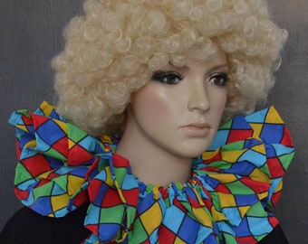 Harlequin Clown Ruff: Multi-Color Jester Collar, Fancy Dress Costume