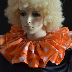 Orange with white polka dot clown circus collar - fancy dress ruff with spots