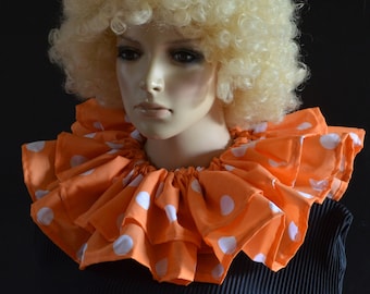 Orange with white polka dot clown circus collar - fancy dress ruff with spots