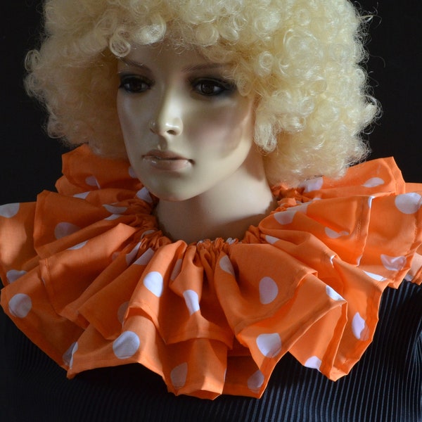 Orange with white polka dot clown circus collar - fancy dress ruff with spots